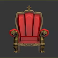 Ornate Red And Golden Classical Chair With Carved Armrests Decorative Backrest And Elegant Legs