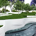 Tree Pit Landscape Design With Green Vegetation And Purple Flowering Trees