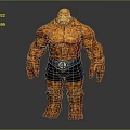 Game and Movie Character With Orange Rock Textured Body Blue Shorts White Number 4 Logo