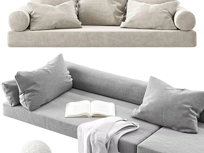 Light Gray Minimalist Sofa Bench With Soft Pillows Open Book And Throw Blanket 3d model
