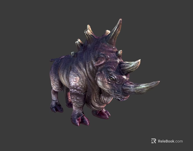 Powerful Mythical Armored Rhino Creature With Multiple Horns And Back Spikes 3d model