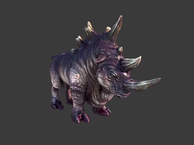Powerful Mythical Armored Rhino Creature With Multiple Horns And Back Spikes 3d model