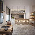 Traditional Tea House Interior Design With Wooden Shelves Tea Sets And Seating Area