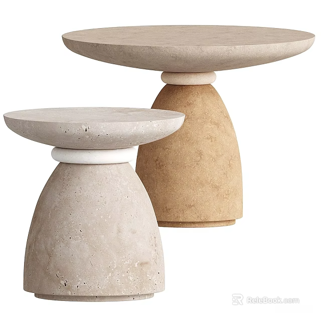 Minimalist Natural Stone Side Tables With Round Top And Conical Base Design 3d model 