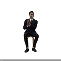 The Man In Dark Suit Sitting On Wooden Stool Clapping Hands Against Light Purple Background
