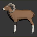 Low Poly Ram With Curved Horns Orange Body Light Brown Head White Dark Brown Legs