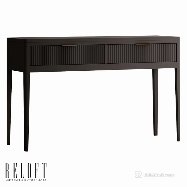 Modern Minimalist Black Dining Table With Fluted Design And Wooden Drawers 3d model 