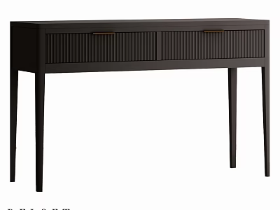 Modern Minimalist Black Dining Table With Fluted Design And Wooden Drawers 3d model