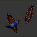 Ancient Water Vessels With Blue And White Sails And Multiple Oars