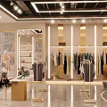 Stylish Clothing Store Interior With Clothing Displays Seating Area And Modern Lighting
