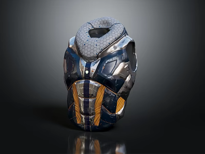 Futuristic Armor Helmet 3D Model With Blue Silver Yellow Accents Textured Surface And Mesh Design 3d model