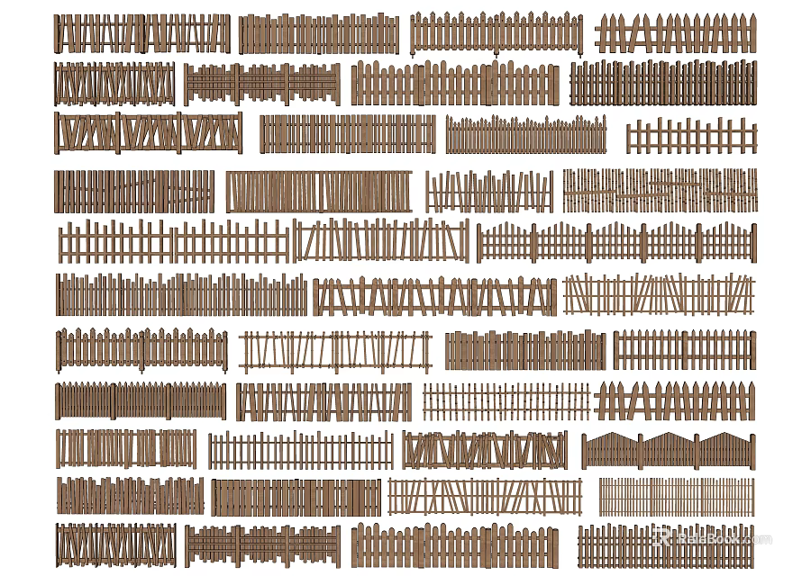 Various Types of Decorative Wooden Fence Designs for Garden and Home 3d model 
