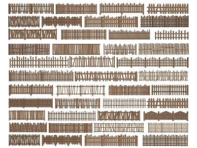 Various Types of Decorative Wooden Fence Designs for Garden and Home 3d model