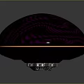 Shiny Metallic Cosmic Spacecraft with Smooth Surface and Orange Ring Floating in Dark Background