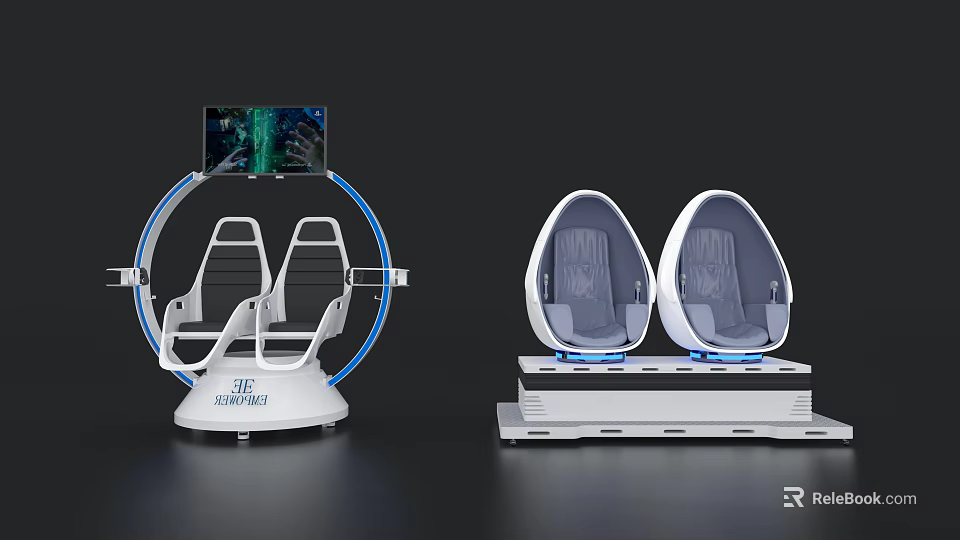 VR Immersive Amusement Rides With Circular Frame Screen And Egg Shaped Seats 3d model 