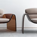 Modern Leisure Accent Chairs With Transparent Brown And Dark Frames Light Beige Cushions