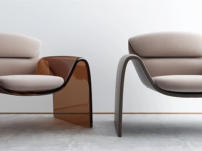 Modern Leisure Accent Chairs With Transparent Brown And Dark Frames Light Beige Cushions 3d model
