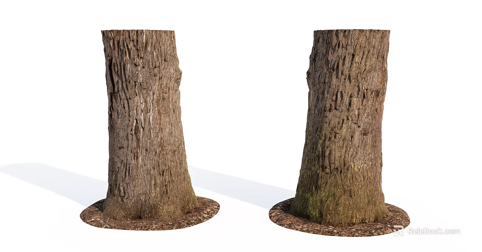Two Natural Stone Wood Tree Trunks With Rough Bark And Base 3d model 