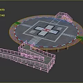 Circular Helicopter Landing Pad With Central Cross Symbol Red White Edges Stairs And Railings