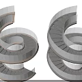 Two Modern Spiral Staircases with Metal Frames Gray Steps and Glass Railings