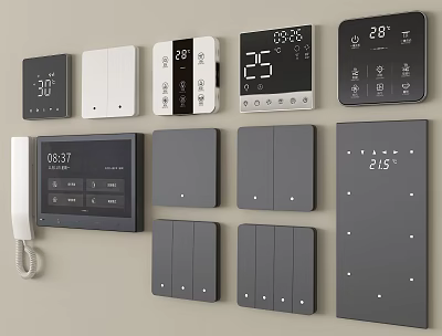 Modern Smart Switch Panels Featuring Digital Displays Temperature Readings And Time 3d model
