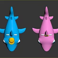 Cute Blue And Pink Shark Toys With Adorable Yellow Crowns