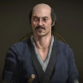 Game Movie Character In Traditional Blue Robe With Waist Belt And Leg Wraps