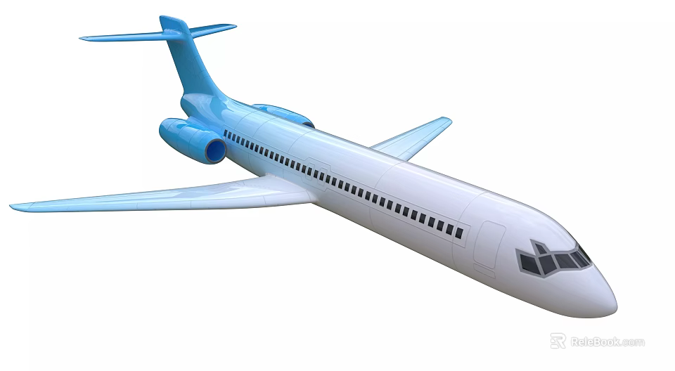 Modern Blue And White Airplane Design With Wings Engines And Tail Structure 3d model 