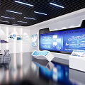 Modern Exhibition Hall With Large Digital Screens Interactive Display Stands And Information Charts