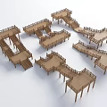 Wooden Landscape Bridge With Various Structures Steps And Outdoor Platforms 3d model