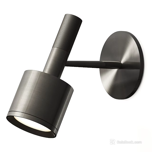 Modern Metal Wall Lamp With Cylindrical Shade Adjustable Arm And Round Base Design 3d model 