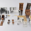 Various TV Stand Components with Wooden and White Shelves and Drawer Designs