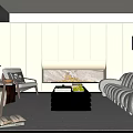 Cozy Living Room With Light Gray Sofa Fireplace Wooden Elements Rug Plant And Floor Lamp