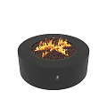 Modern Black Round Fireplace Design With Burning Flames And Decorative Gravel