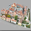 Modern City Model Featuring Red Roof Buildings Central Square And Green Trees