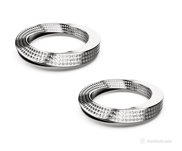 Two Silver Circular Bracelets Featuring Modern Perforated Dot Pattern and Metallic Shine 3d model