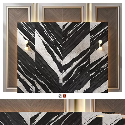 Black And White Zebra Pattern Wall Decor With Modern Lighting Fixtures 3d model