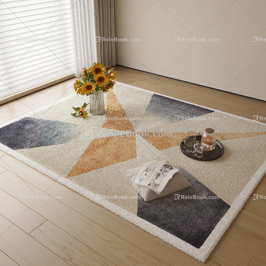 Modern Carpet Decoration Ornaments Green Plant 3d model