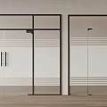 Contemporary Double Doors With Glass Panels Black Frames And Striped Patterns Design 3d model