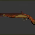 Vintage Red and Gold Pistol Featuring Wooden Grip and Shiny Metal Parts