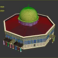 Octagonal Architectural Structure With Golden Dome Blue Decorations And Colorful Mosaic Tiles