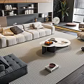 Modern Living Room Sofa Coffee Table Set With Beige Sofa Gray Armchair And Striped Rug