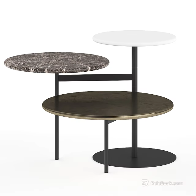 Modern Multi Tiered Coffee Table With Marble And Metal Tabletops Black Frame Round Design 3d model