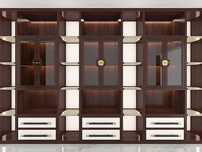 Elegant Dark Wood Decorative Cabinet With Glass Doors Drawers And Compartments 3d model
