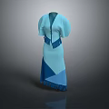 Stylish Blue And Light Blue Patchwork Dress With Puffed Sleeves And Fringes
