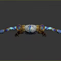 Futuristic Mythical Creature With Silver Armor Golden Details Glowing Blue Accents And Purple Sashes