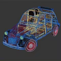 Vintage Red Classic Car with Black Roof and Retro Design Elements