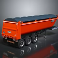 Orange MEILLER Dump Truck with Black Tarp Cover and Multi Wheel Trailer Design