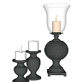 Black Decorative Candle Holders Featuring Glass Shade And Carved Patterns With Burning Candles