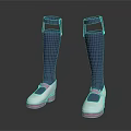Blue And White Platform Boots With Pink Accents And High Shaft Design